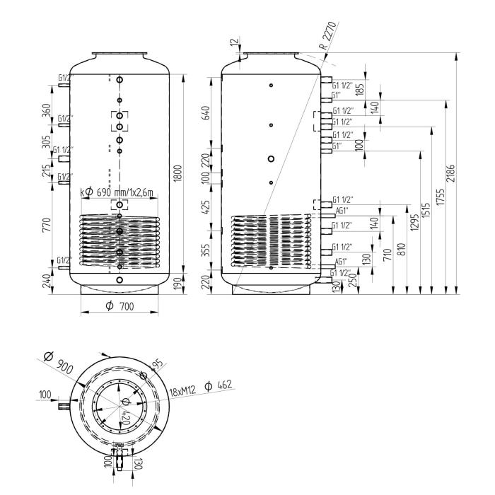 Akumulační nádrž 1500l MT1, d900 +DN32