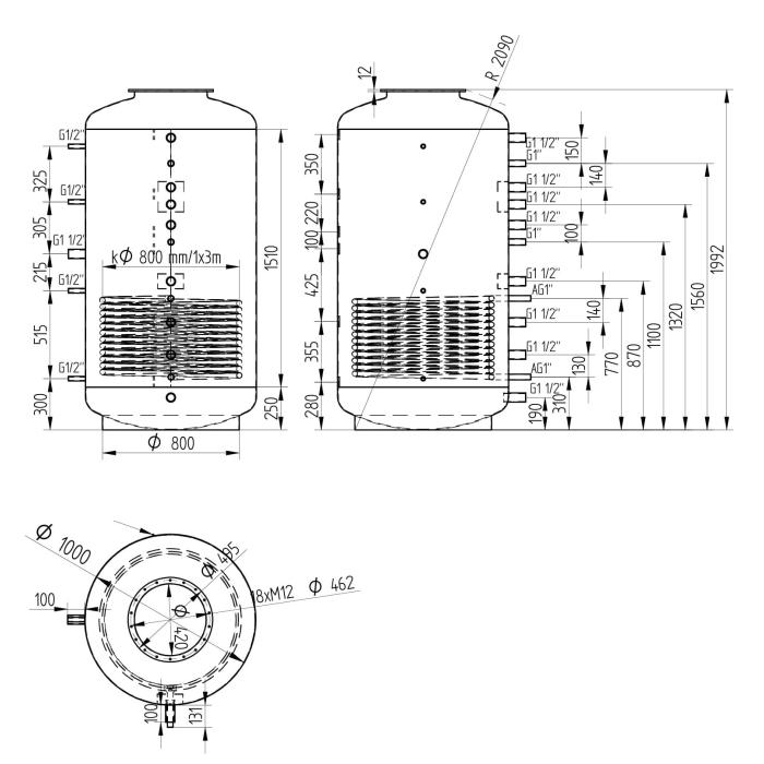 Akumulační nádrž 1500l s izolací MT1, d1000 +DN32