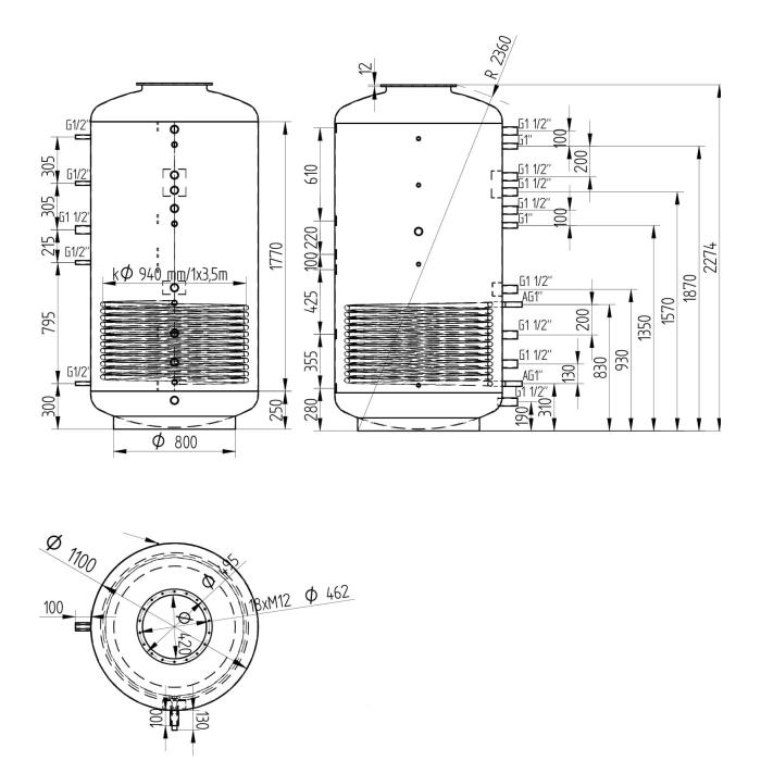 Akumulační nádrž 2000l MT1, d1100 +DN32