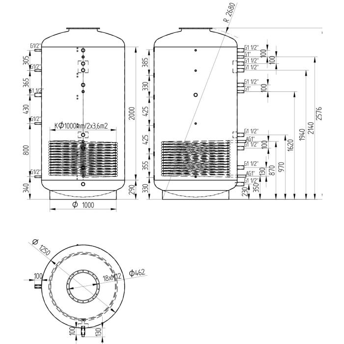 Akumulační nádrž 3000l MT1, d1250 +DN32