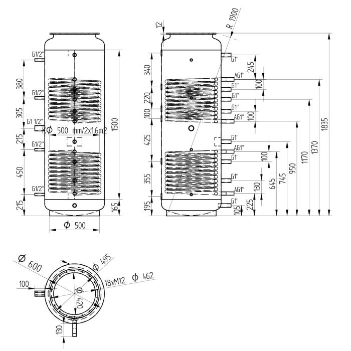 Akumulační nádrž 500l s izolací MT12, d600 +DN32