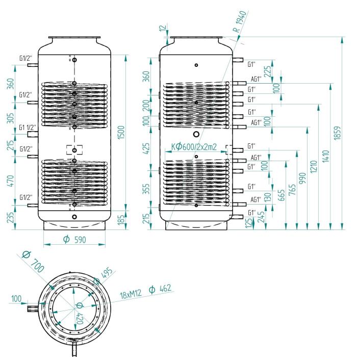 Akumulační nádrž 650l MT2, d700 +DN32