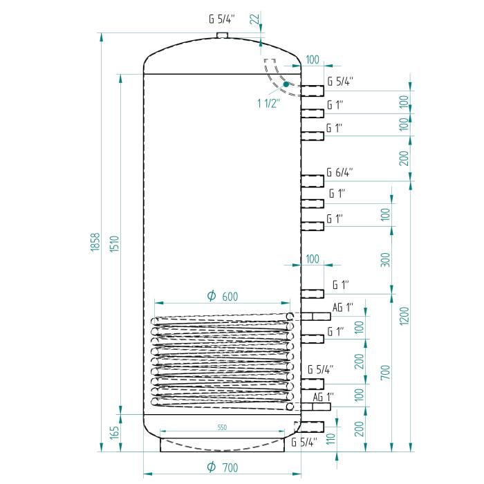 Akumulační nádrž 650l MG1, d700
