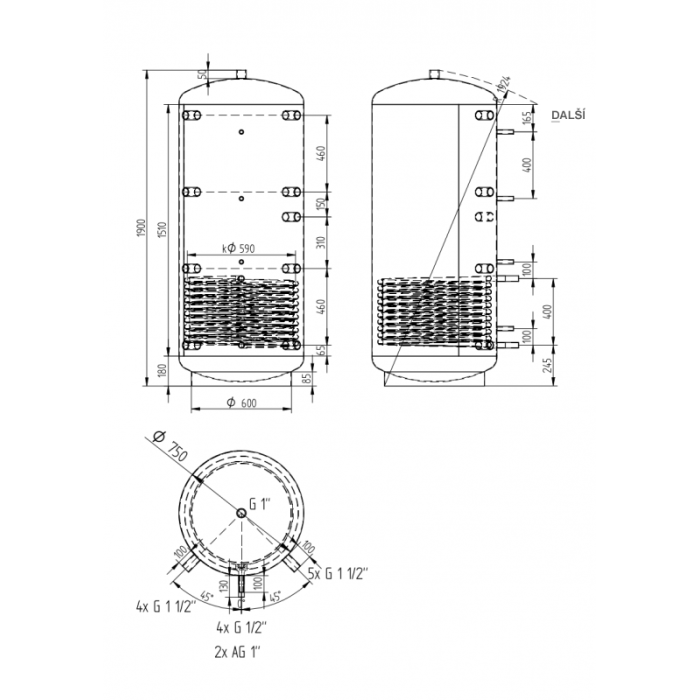 Akumulační nádrž 750l KXT1, d750