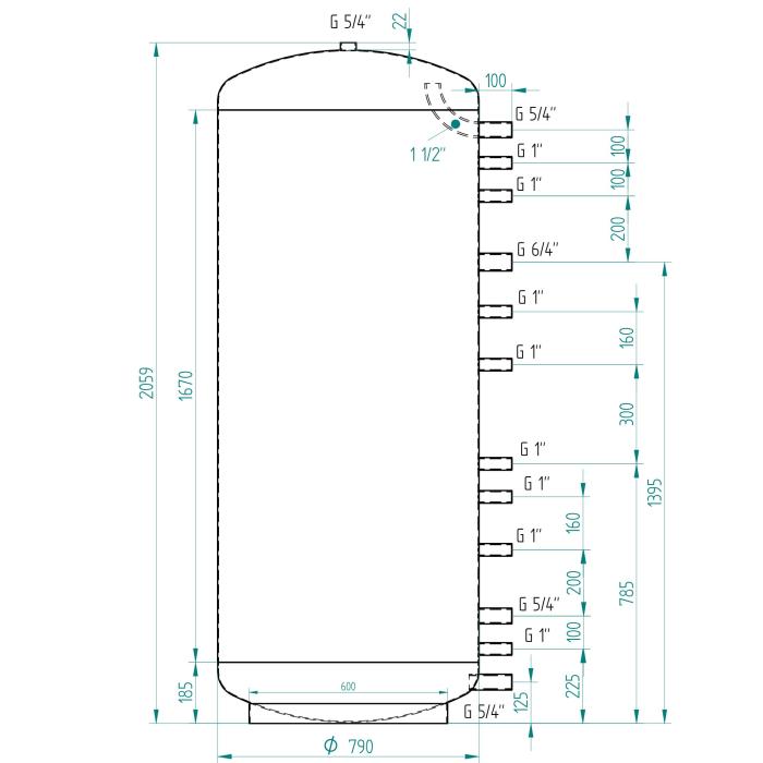 Akumulační nádrž 1000l s izolací MG0, d790