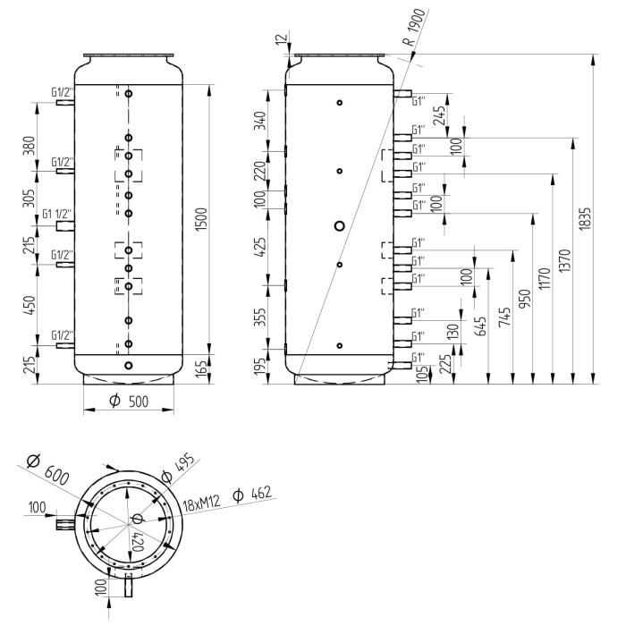 Akumulační nádrž 500l MT0, d600 +DN32
