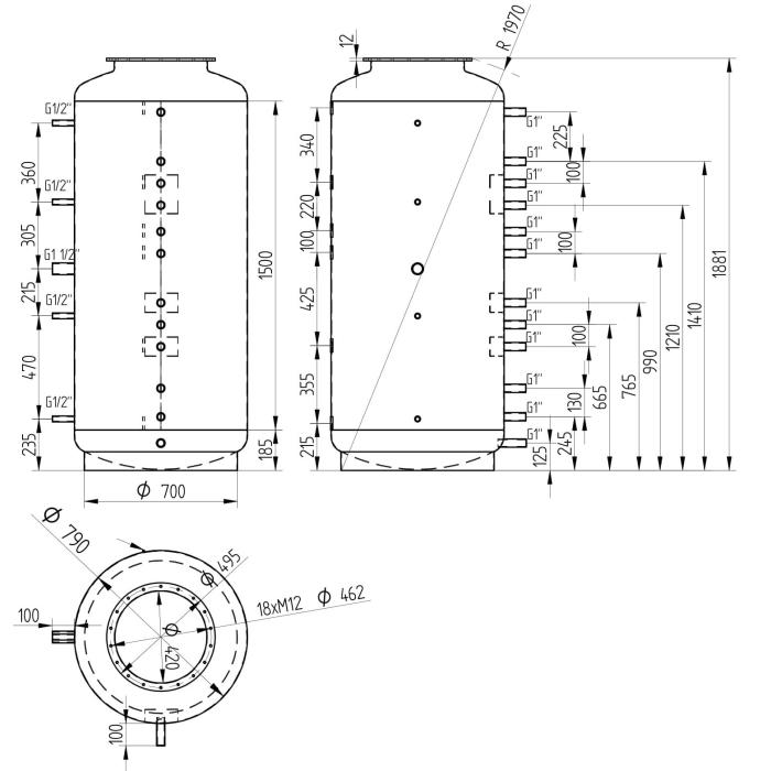 Akumulační nádrž 800l MT0, d790 +DN32