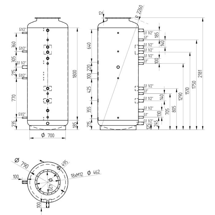 Akumulační nádrž 1000l MT0, d790 +DN32