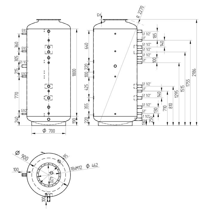 Akumulační nádrž 1500l s izolací MT0, d900 +DN32