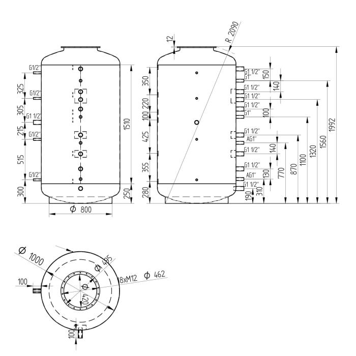 Akumulační nádrž 1500l MT0, d1000 +DN32