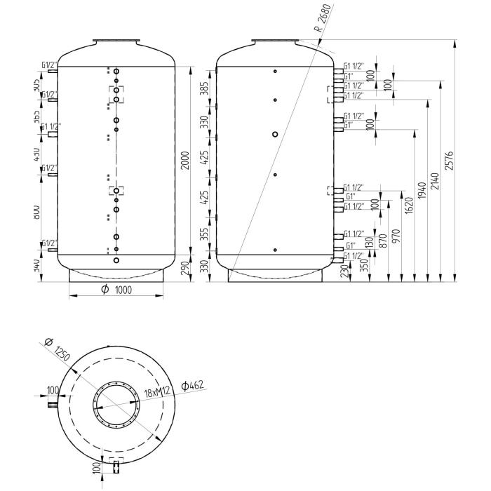 Akumulační nádrž 3000l MT0, d1250 +DN32