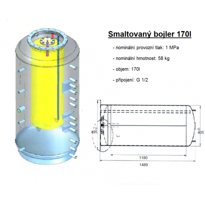 Akumulační nádrž 1000l MT0, d790 +170l bojler