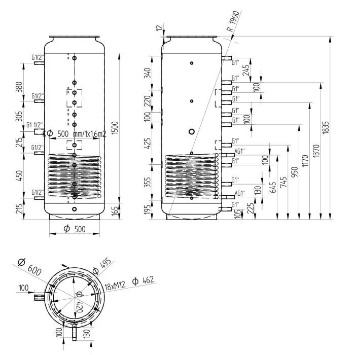 Akumulační nádrž 500l s izolací MT1, d600 +DN32
