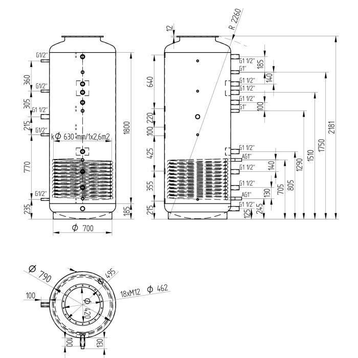 Akumulační nádrž 1000l MT1, d790 +DN32